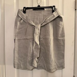 Talbots Light Grey Linen Skirt with Pockets & Belt Size 10 NWOT